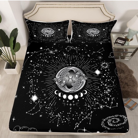 Pisces Bed Set Zodiac Astrology Bed Sheets Set, Psychedelic Celestial full size - Picture 1 of 5